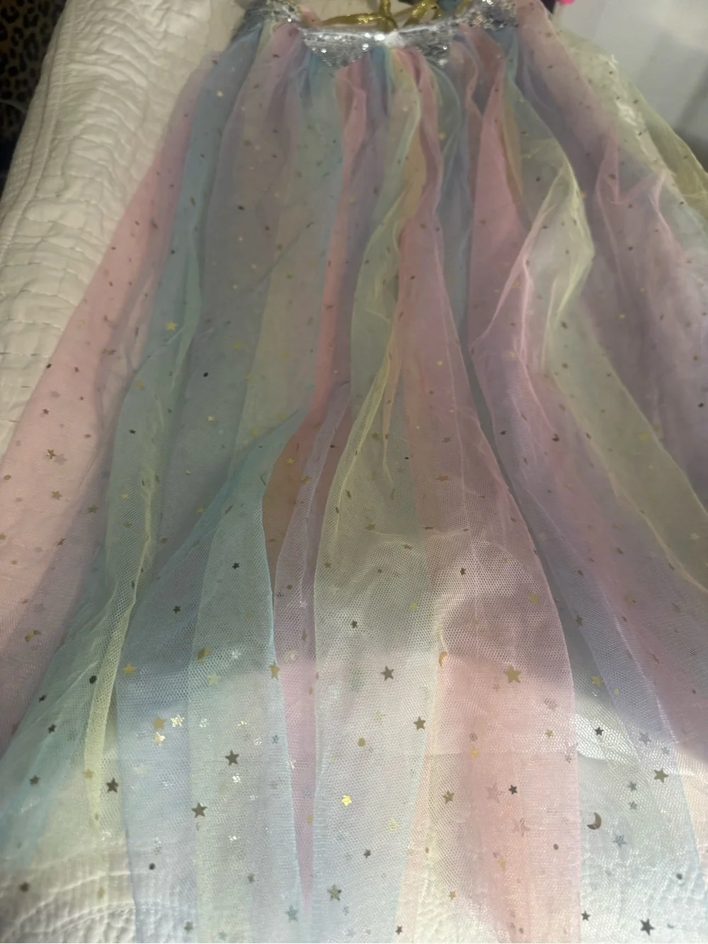 Pastel Rainbow Glitter Star Moon Tulle Fairy Cape Cover Up Costume Kids